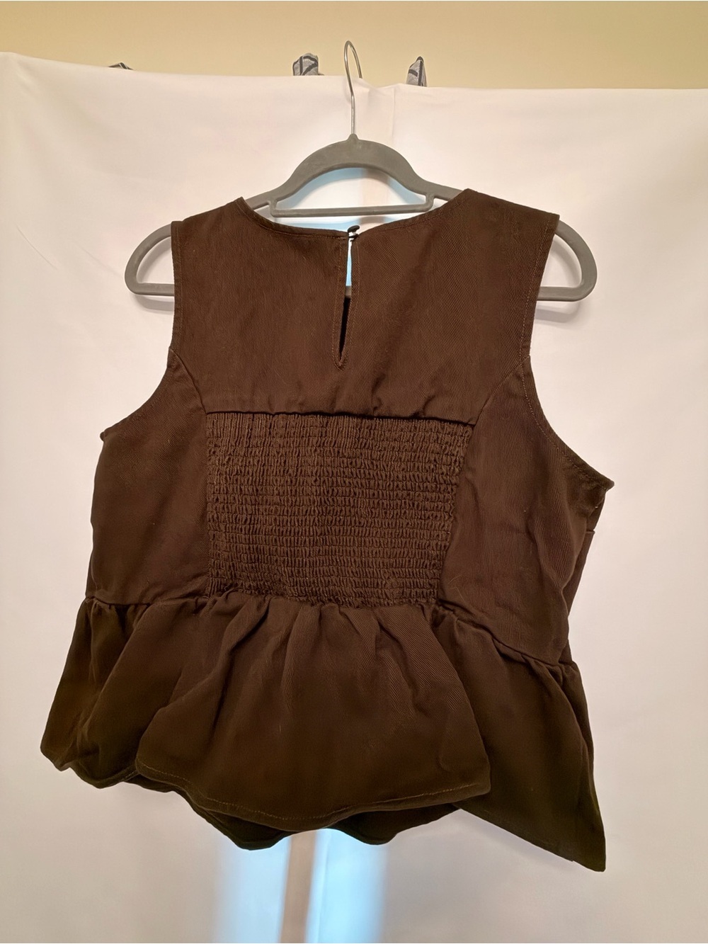 Future Collective Denim Peplum Sleeveless Top Dark Chocolate Brown - Picture 6 of 7